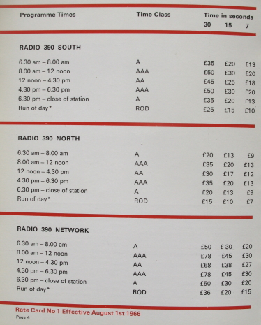 Radio 390 Rate Card Detail